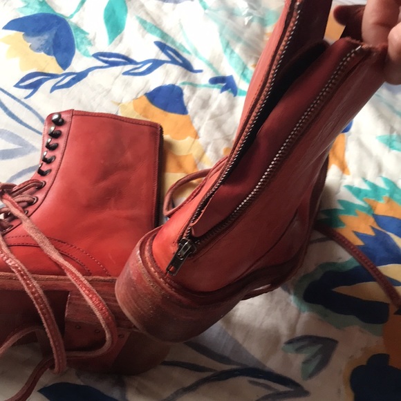 Free people NWOT lace up boots shoes booties heeled 36 6 orange leather - Picture 4 of 4